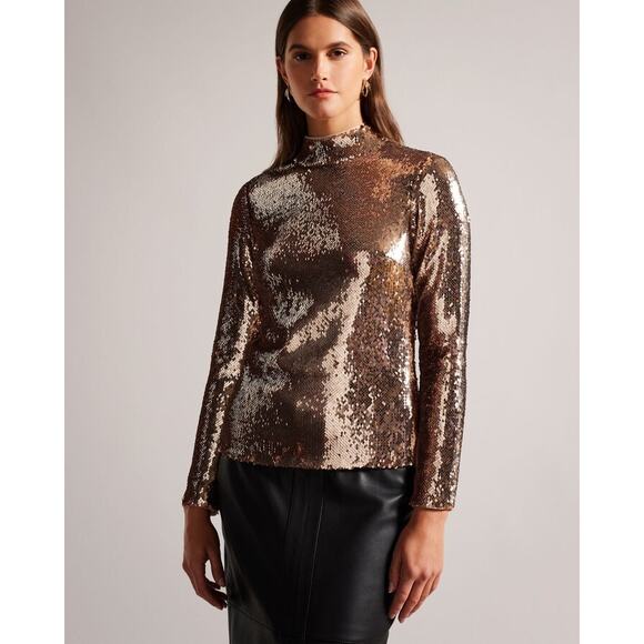 Ted Baker Lovato Sequin Mock Neck Top Size 8 - Picture 1 of 8
